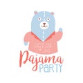 Girly Pajama Party Invitation Card Template With Teddy Bear Inviting Kids For The Slumber Pyjama Overnight Sleepover