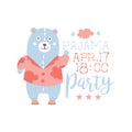 Girly Pajama Party Invitation Card Template With Toy Bear Inviting Kids For The Slumber Pyjama Overnight Sleepover