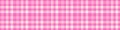 Girly pink seamless plaid vector border. Gingham bright color checker banner. Woven tweed edging.