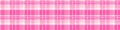 Girly pink seamless plaid vector border. Gingham bright color checker banner. Woven tweed edging.