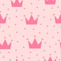 Girly seamless pattern with cute crowns and scattered dots.