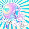 Girly style beautiful high-detailed rugby helmet. Vector illustration in pink pastel colors. Sport girls.