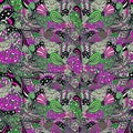 Girly style Zentangle line art pattern in pink purple green and black colors