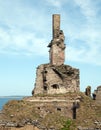 Girnigoe and Sinclair chimney. Noss Head, Caithness, Scotland, U.K. Royalty Free Stock Photo