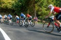 Giro di lombardia group cyclists engaged in the ascent of dossena