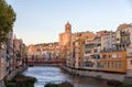 Girona Cathedral with Eiffel bridge over Onyar River Royalty Free Stock Photo