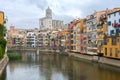 Girona Cathedral and houses along Onyar river, Spain Royalty Free Stock Photo