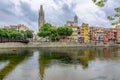 Girona Cathedral and houses along Onyar river, Spain Royalty Free Stock Photo