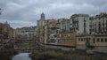 Girona city skyline with famous Cathedral landmark