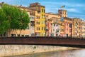 Girona colorful houses district, buildings reflected in water in river Onyar. Catalonia Spain Royalty Free Stock Photo