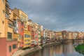 Girona colorful houses reflected in water in river Onyar. Catalonia Spain Royalty Free Stock Photo