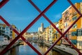 Girona and the famous Colorful yellow and orange houses  reflected in water river Onyar Royalty Free Stock Photo