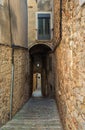 Girona, narrow medieval street, old Jewish Quarter