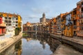 Girona skyline, cathedral and colorful houses along the Onyar river in the downtown, Catalonia, Spain Royalty Free Stock Photo