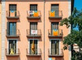 Catalonia Independence Flags on balconies in Girona, Catolonia, Spain