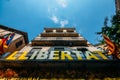 Catalonia Independence Flags on balconies in Girona, Catolonia, Spain