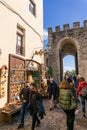 GIRONA, SPAIN - 11 OCTOBER 2020: People with protective masks walking Royalty Free Stock Photo