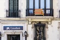 Girona, Spain- September 11, 2021. Logo and faÃÂ§ade of CaixaBank, a Spanish bank with headquarters in Valencia and operating