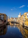 Girona is typical skyline cityscape over the Onyar River