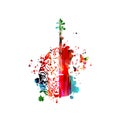 Colorful violoncello with human brain isolated vector illustration design. Music background. Cello poster with music notes, music