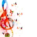 Music background with colorful G-clef and butterflies vector illustration design. Artistic music festival poster, live concert eve Royalty Free Stock Photo