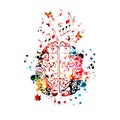 Colorful human brain with music notes isolated vector illustration design