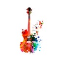 Colorful guitar with music notes isolated vector illustration design. Music background. Music instrument poster with music notes, Royalty Free Stock Photo