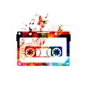 Colorful cassette tape with music notes isolated vector illustration design. Music background. Retro casette tape design for music Royalty Free Stock Photo