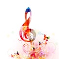 Colorful music promotional poster with G-clef isolated vector illustration. Artistic abstract background with treble clef for live Royalty Free Stock Photo