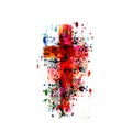 Colorful christian cross with musical notes isolated vector illustration. Religion themed background. Design for gospel church mus