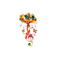 Relaxing music concept with tree and musical notes isolated vector illustration. Calming colorful musical design, nature inspired Royalty Free Stock Photo