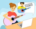 Guitar lesson by video.Distance music education.