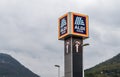 Aldi Suisse sign in front of the store in Giubiasco, Ticino, Switzerland