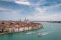 Giudecca channel aerial panorama in a cloudy day, Venice