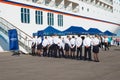 Crew in a row on welcome reception of MS Europa 2 Hapag-Lloyd cruise ship.