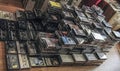 Audio cassette collection on the floor