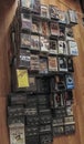 Audio cassette collection on the floor