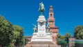 Giuseppe Garibaldi monument and tower of the Sforza Castle - Castello Sforzesco timelapse, Milan, Italy Royalty Free Stock Photo