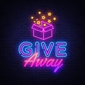 Give Away neon sign vector design template. Blogging neon logo, light banner design element colorful modern design trend