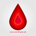 Give Blood Save Life paper cut style vector illustration