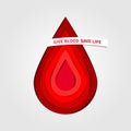 Give Blood Save Life paper cut style vector illustration