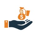 Give dollar, hand money icon. Simple vector sketch