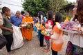 Give food offerings to a Buddhist monk in Morning Royalty Free Stock Photo