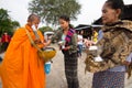 Give food offerings to a Buddhist monk in Morning Royalty Free Stock Photo