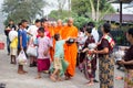 Give food offerings to a Buddhist monk in Morning Royalty Free Stock Photo