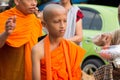 Give food offerings to a Buddhist monk in Morning Royalty Free Stock Photo