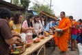 Give food offerings to a Buddhist monk in Morning Royalty Free Stock Photo