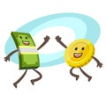 Give me high-five! Money character and coin character giving high-five