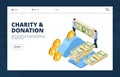 Give money isometric concept. Donation and charity vector landing page Royalty Free Stock Photo