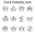 Give ,Protection, Donation, Charity icon set in thin line style